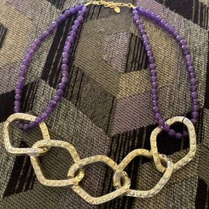 TAOLEI Chunky Faceted Purple Bead & Gold Chain Link Necklace